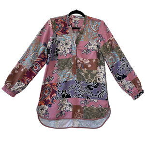 Soft Surroundings Tunic Shirt Womens XS Pink Floral Oriental Boho